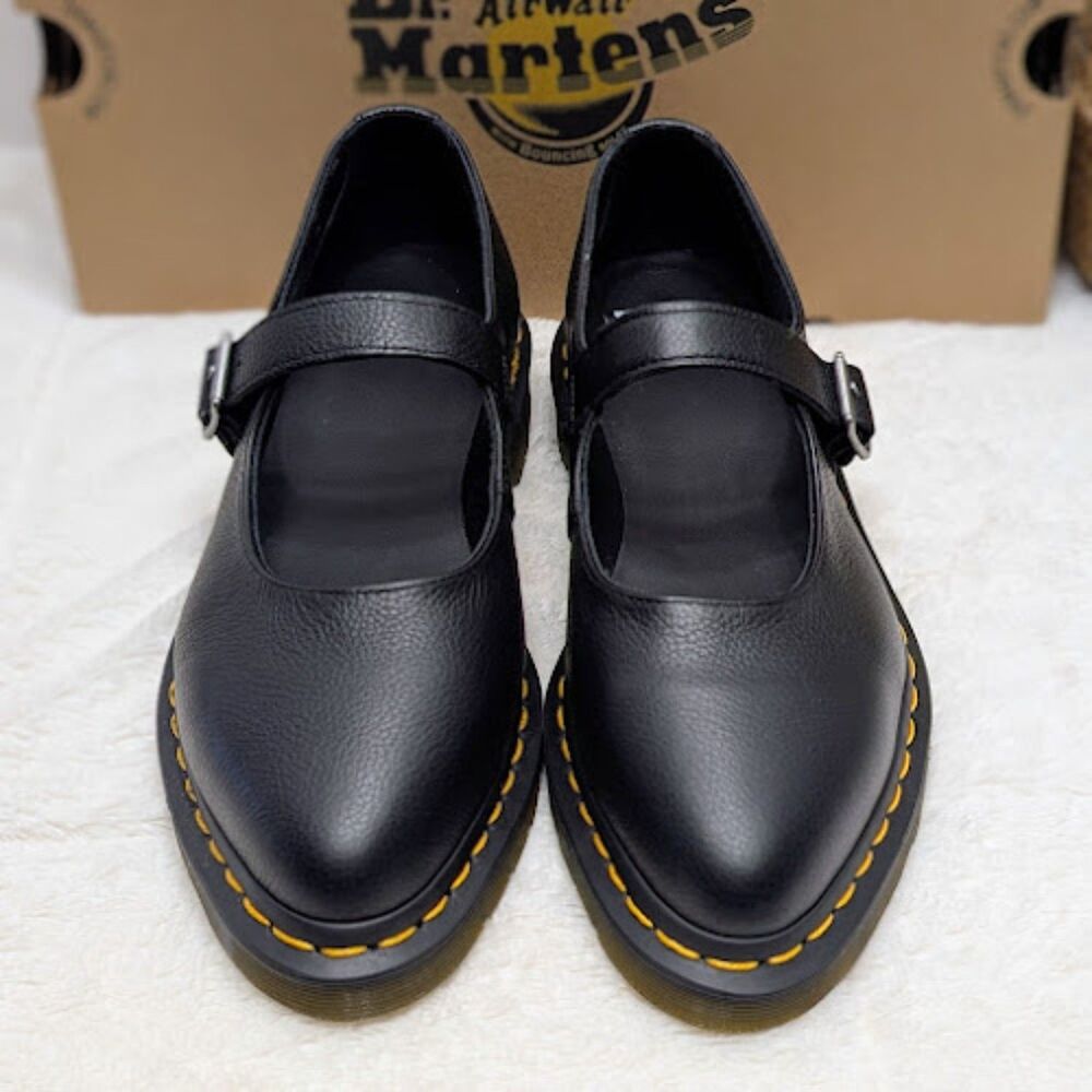 Dr. Martens Elphie MJ Black Virginia Leather Mary Jane Shoes UK 7 Women's 9 NIB - Picture 5 of 12